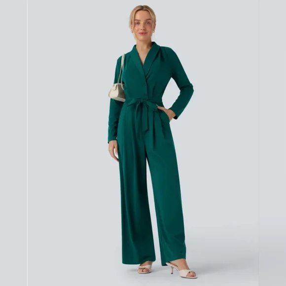 HALARA Emerald Green Wrap-Front Jumpsuit NWT - Picture 1 of 7